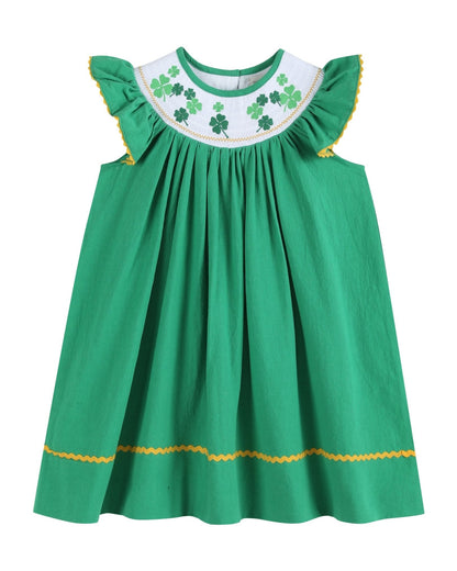 St. Patrick's Day Shamrock Green Smocked Bishop Dress