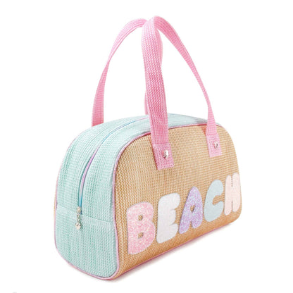 Beach Straw Color Block Medium Duffle Bag