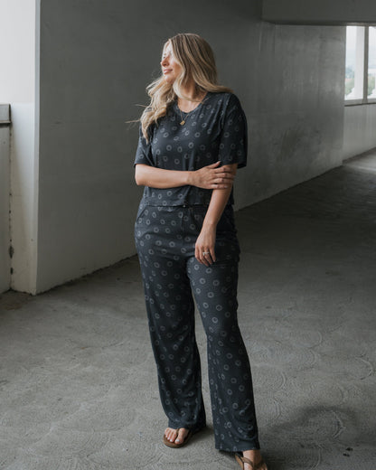 Women's Boxy Tee Lounge Set | Smiley Ribbed