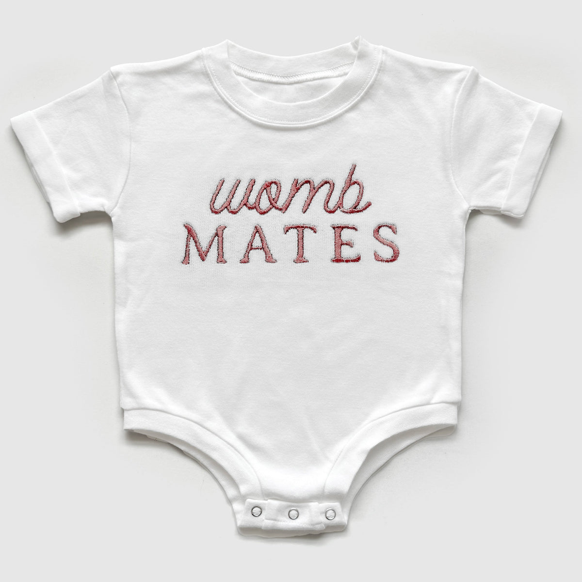 Custom "Womb Mates" Embroidered Baby Outfits for Twins & Triplets