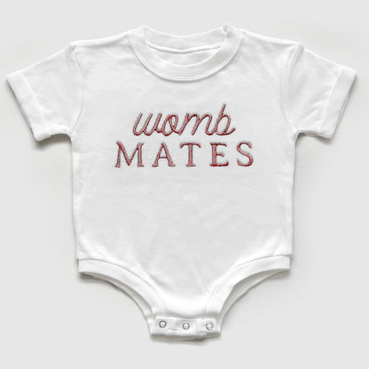 Custom "Womb Mates" Embroidered Baby Outfits for Twins & Triplets