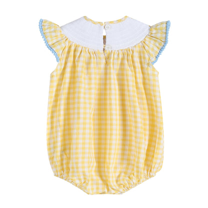 Yellow Gingham Lemon Smocked Flutter Romper